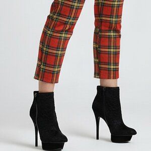 L.A.M.B. NOSS EMBOSSED FUR PEDASTAL PLATFORM STILLETTO BOOTIE